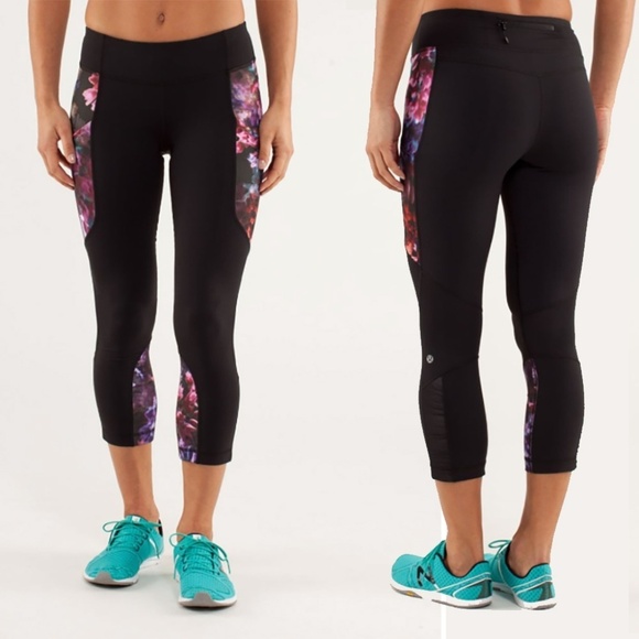 lululemon athletica Pants - Lululemon Run: Reflect Crop -Black Spring Has Sprung Multi